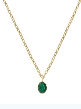 FYN & FIA Gold Chain Necklace with Green Oval Pendant
